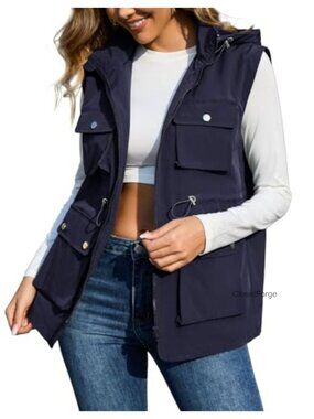 Packable Military Utility Vest Waterproof Windbreaker Jacket with Removable Hood